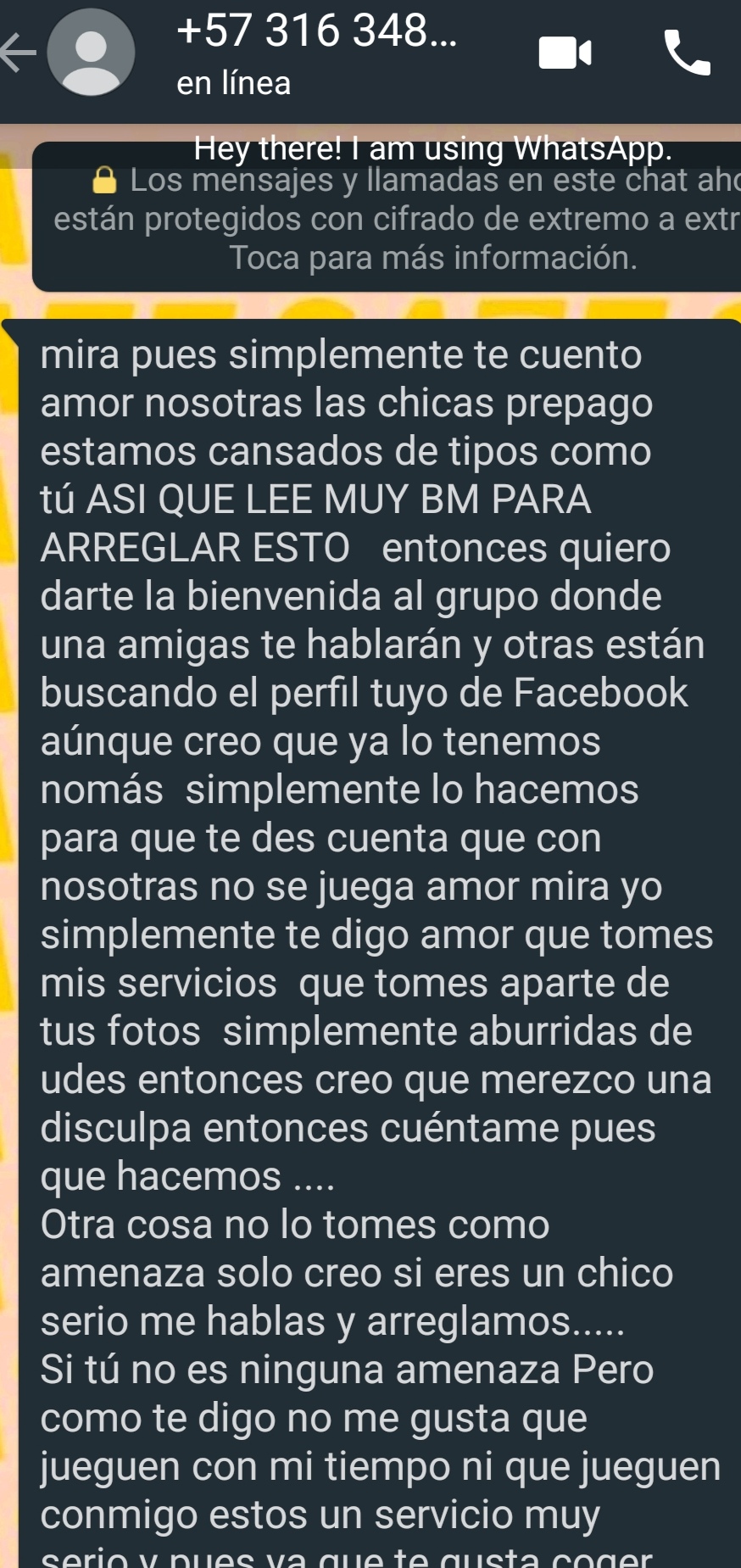 Mensaje de Extorsion y Amenaza
